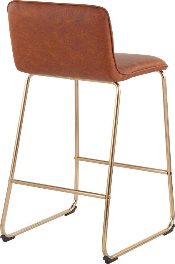 Lumisource Barstools - Casper Fixed-Height Contemporary Counter Stool in Gold Metal and Camel Faux Leather - Set of 2