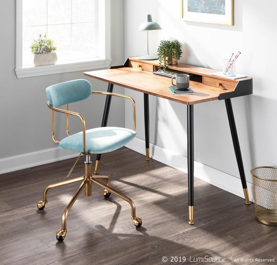 Lumisource Task Chairs - Demi Contemporary Office Chair in Gold Metal and Light Blue Velvet
