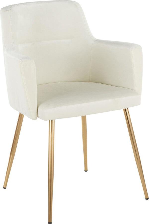 Lumisource Dining Chairs - Andrew Contemporary Dining/Accent Chair in Gold Metal and Cream Velvet - Set of 2
