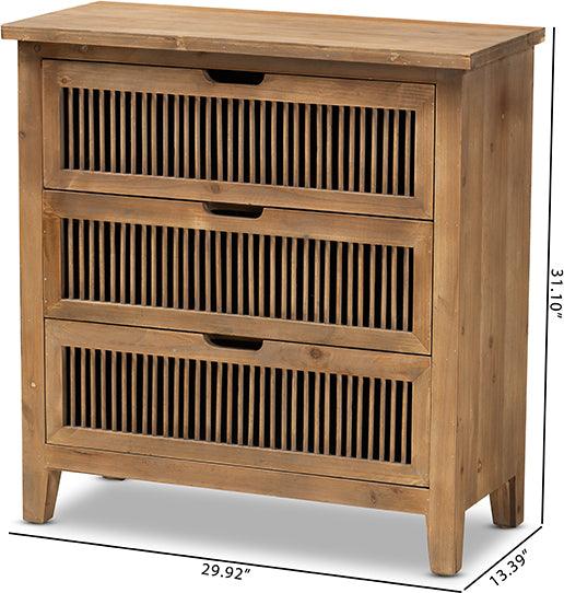 Wholesale Interiors Chest of Drawers - Clement Rustic Transitional Medium Oak Finished 3-Drawer Wood Spindle Storage Cabinet