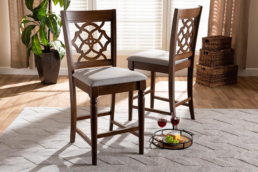Wholesale Interiors Barstools - Oscar Contemporary Grey Fabric and Brown Wood 2-Piece Counter Height Pub Chair Set