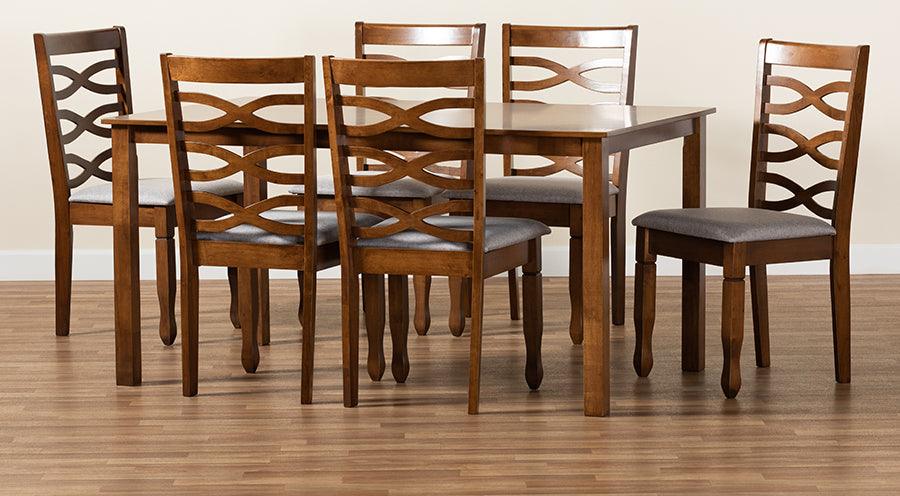 Wholesale Interiors Dining Sets - Lanier Grey Fabric Upholstered and Walnut Brown Finished Wood 7-Piece Dining Set