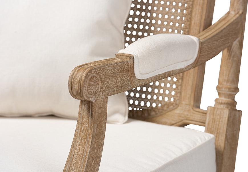 Wholesale Interiors Accent Chairs - Clemence French Provincial Ivory Fabric Upholstered Whitewashed Wood Armchair