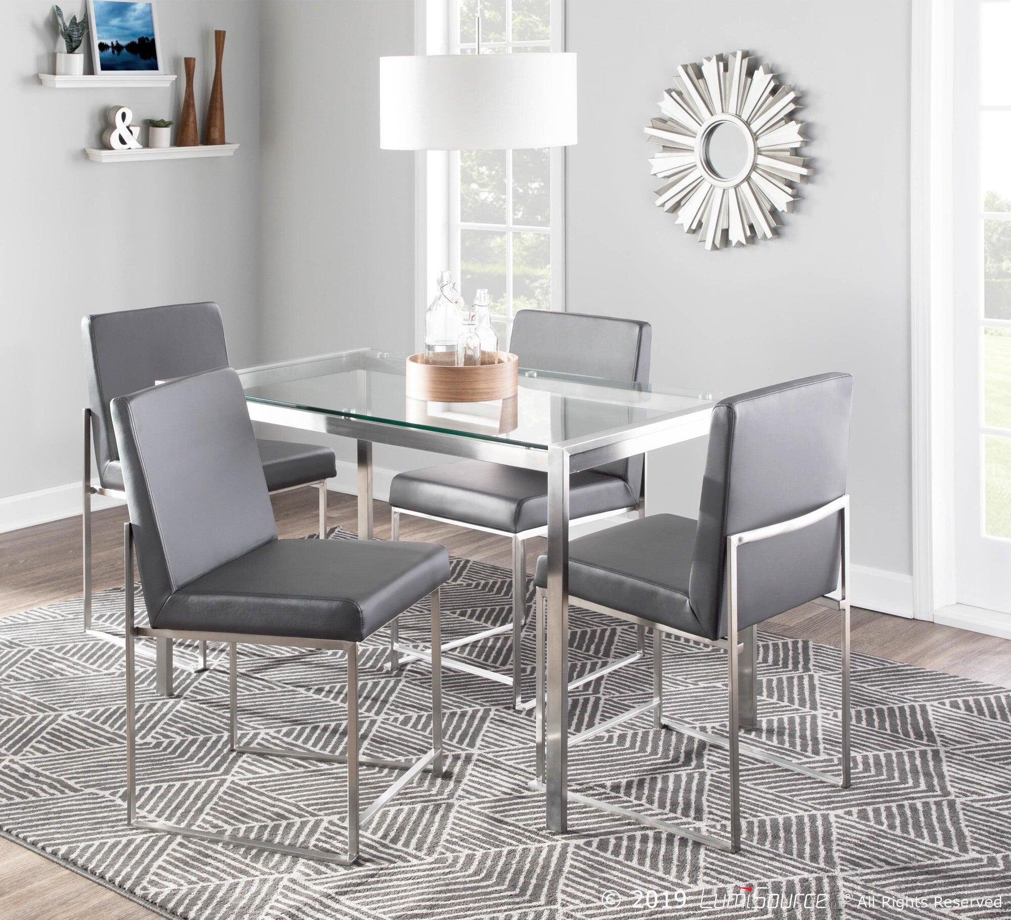Lumisource Dining Chairs - High Back Fuji Contemporary Dining Chair in Stainless Steel and Grey Faux Leather (Set of 2)