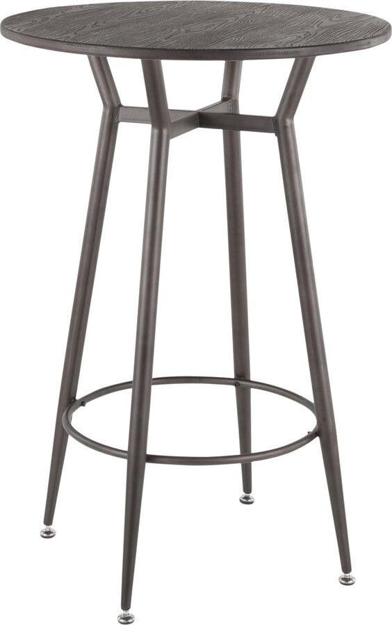 Lumisource Bar Tables - Clara Industrial Round Bar Table in Antique Metal with Espresso Wood-Pressed Grain Bamboo