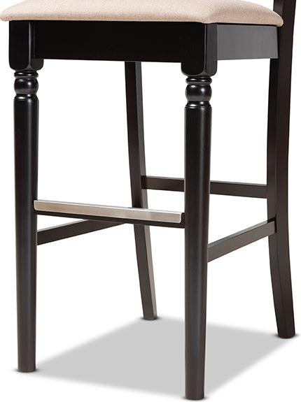 Wholesale Interiors Barstools - Alexandra Sand Fabric Upholstered and Espresso Brown Finished Wood 2-Piece Bar Stool Set