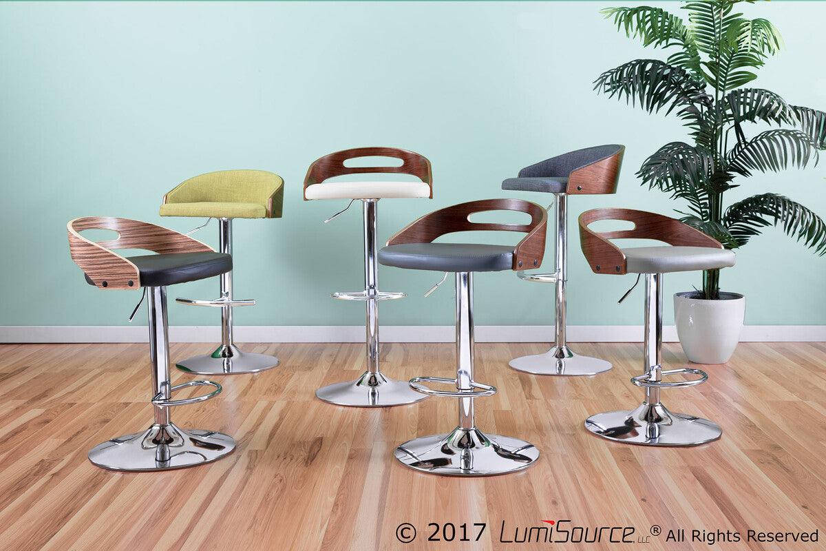 Lumisource Barstools - Shiraz Mid-Century Modern Adjustable Barstool in Walnut and Green