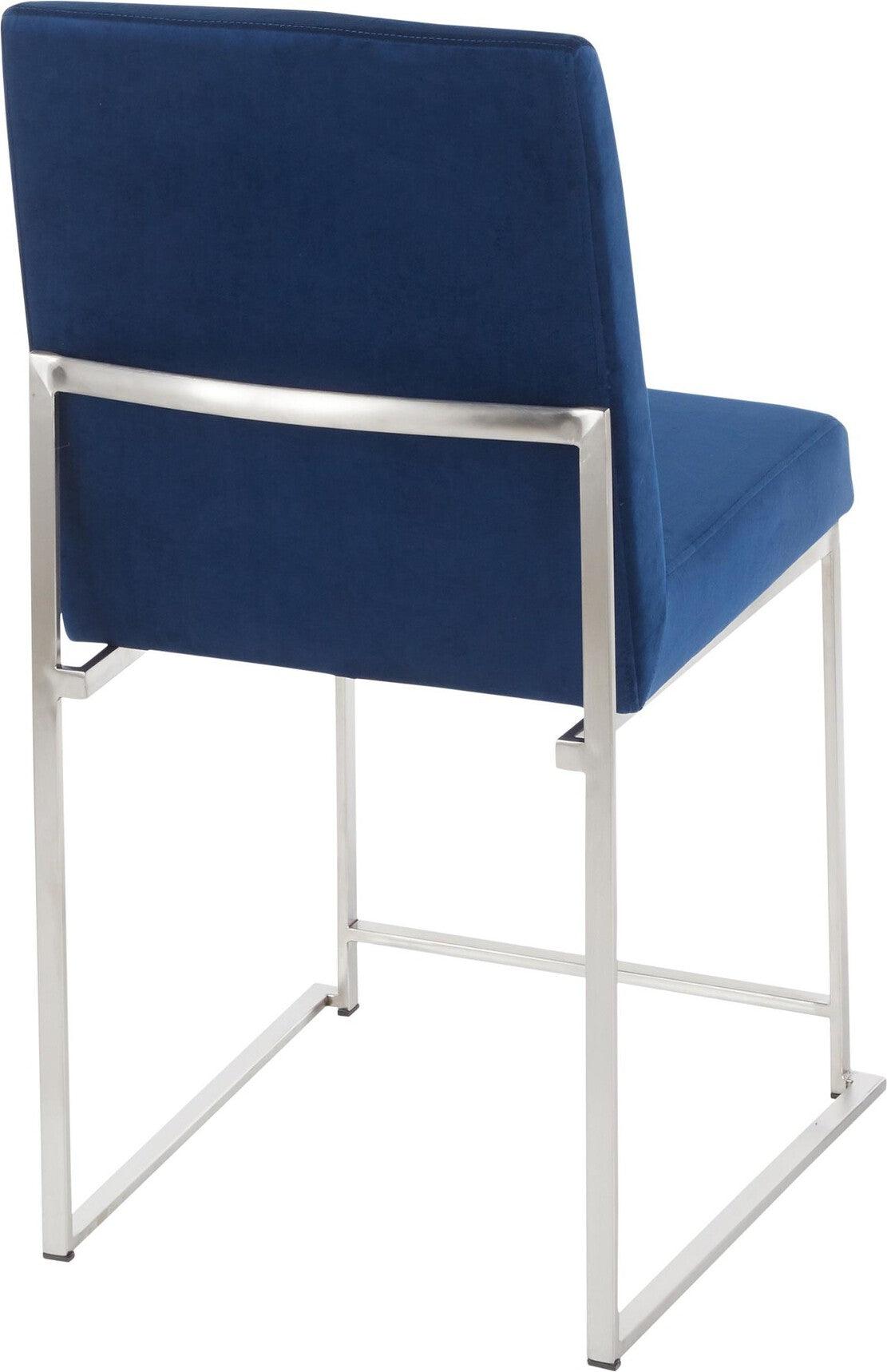 Lumisource Dining Chairs - High Back Fuji Contemporary Dining Chair in Stainless Steel and Blue Velvet (Set of 2)