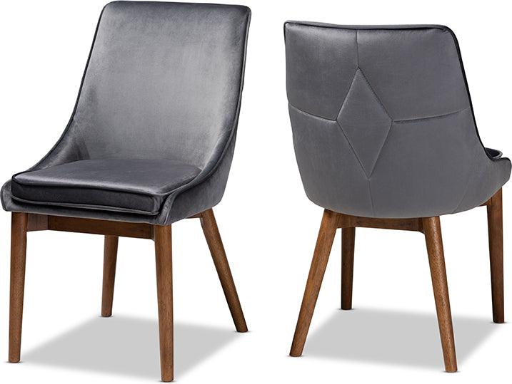 Wholesale Interiors Dining Chairs - Gilmore Contemporary Grey Velvet and Walnut Brown Wood 2-Piece Dining Chair Set