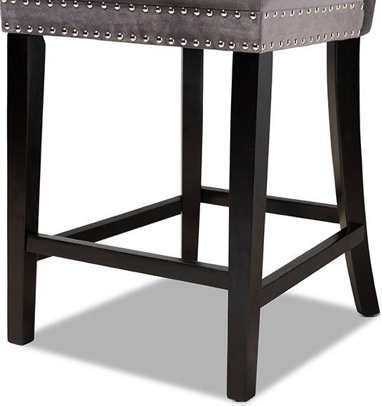 Wholesale Interiors Barstools - Howell Modern Grey Velvet Upholstered and Dark Brown Finished Wood 2-Piece Counter Stool Set