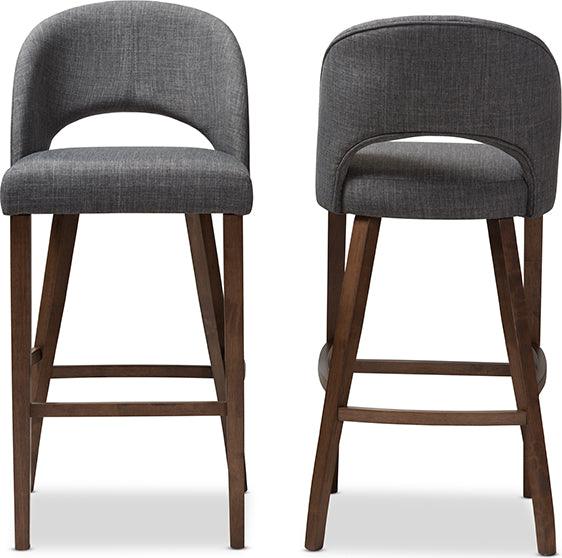 Wholesale Interiors Barstools - Melrose Upholstered Walnut Finished Wood Bar Stool Dark Grey (Set of 2)