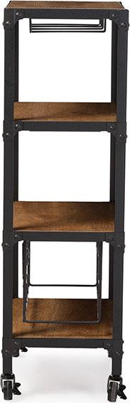 Wholesale Interiors Bar Units & Wine Cabinets - Swanson Rustic Industrial Style Antique Black Textured Finish Metal Distressed Wood
