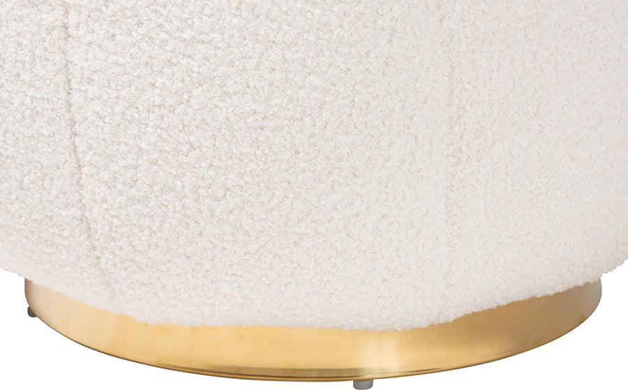 Wholesale Interiors Ottomans & Stools - Raelynn Modern Ivory Boucle Upholstered and Gold Metal Ottoman