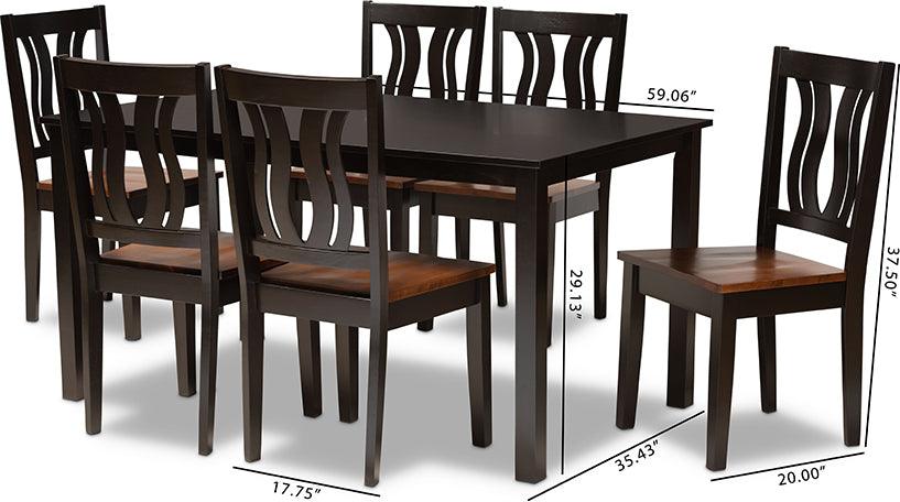 Wholesale Interiors Dining Sets - Zamira Contemporary Two-Tone Dark Brown and Walnut Brown Wood 7-Piece Dining Set