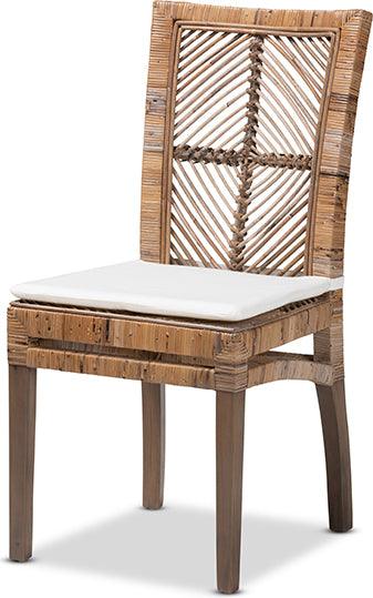 Wholesale Interiors Dining Chairs - Laluna Modern Bohemian Grey Natural Rattan and Mahogany Dining Chair with Cushion