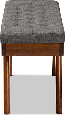 Wholesale Interiors Benches - Alona Mid-Century Modern Medium Grey Fabric Upholstered Wood Dining Bench
