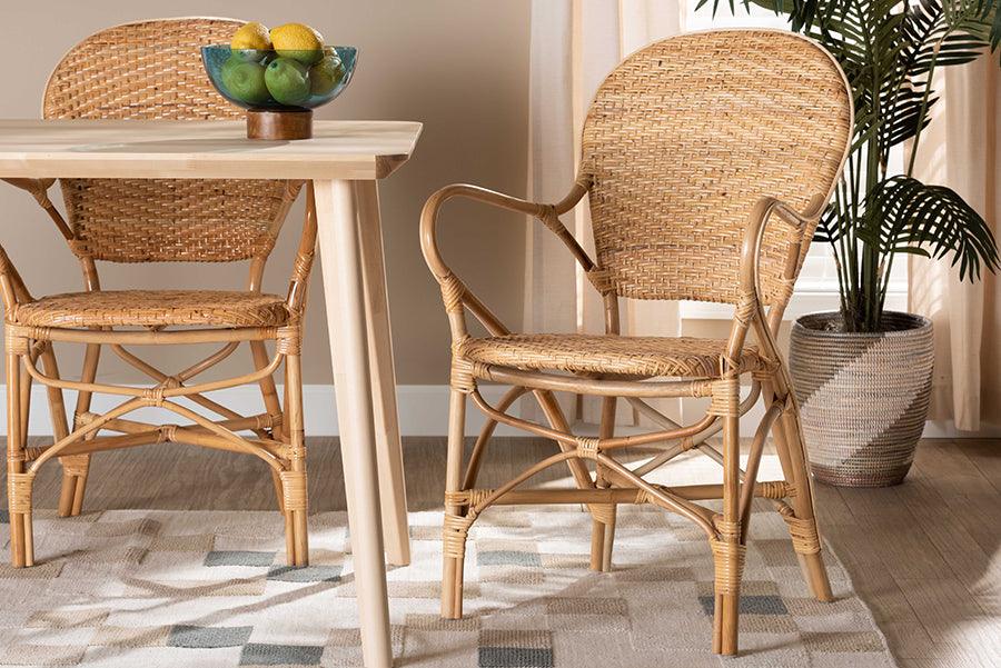 Wholesale Interiors Dining Chairs - Genna Modern Bohemian Natural Brown Finished Rattan Dining Chair