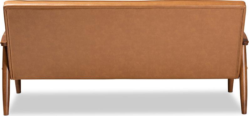Wholesale Interiors Sofas & Couches - Sorrento Tan Faux Leather Upholstered and Walnut Brown Finished Wood Sofa