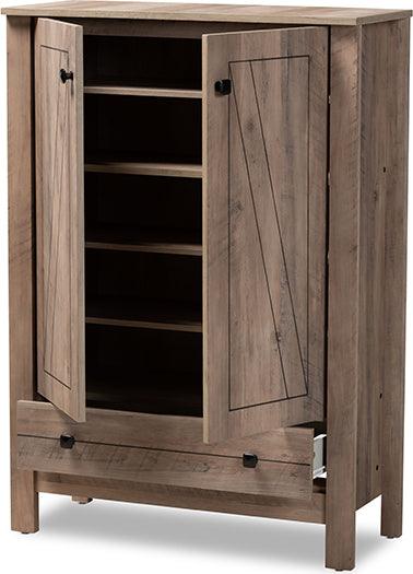 Wholesale Interiors Shoe Storage - Derek Modern and Contemporary Transitional Rustic Oak Finished Wood 1-Drawer Shoe Cabinet