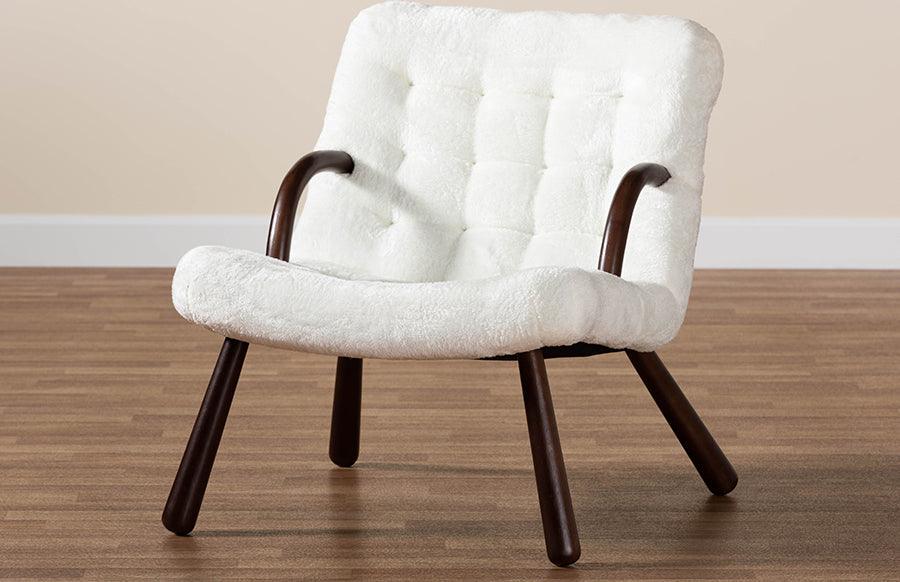 Wholesale Interiors Accent Chairs - Eisa Modern and Contemporary White Sherpa and Walnut Brown Wood Accent Chair