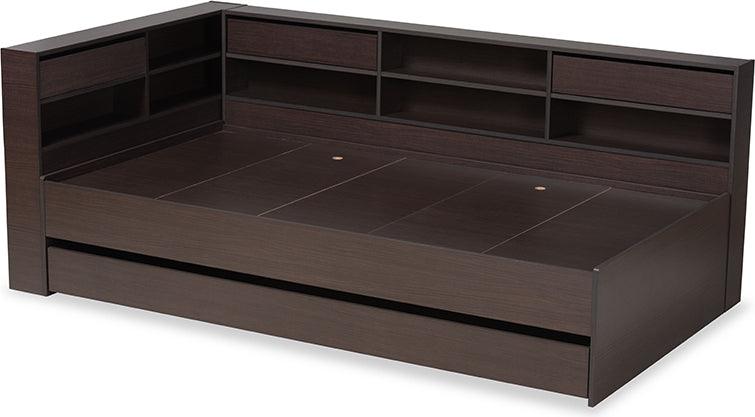 Wholesale Interiors Beds - Faraday Dark Brown Finished Wood Twin Size Platform Storage Corner Bed