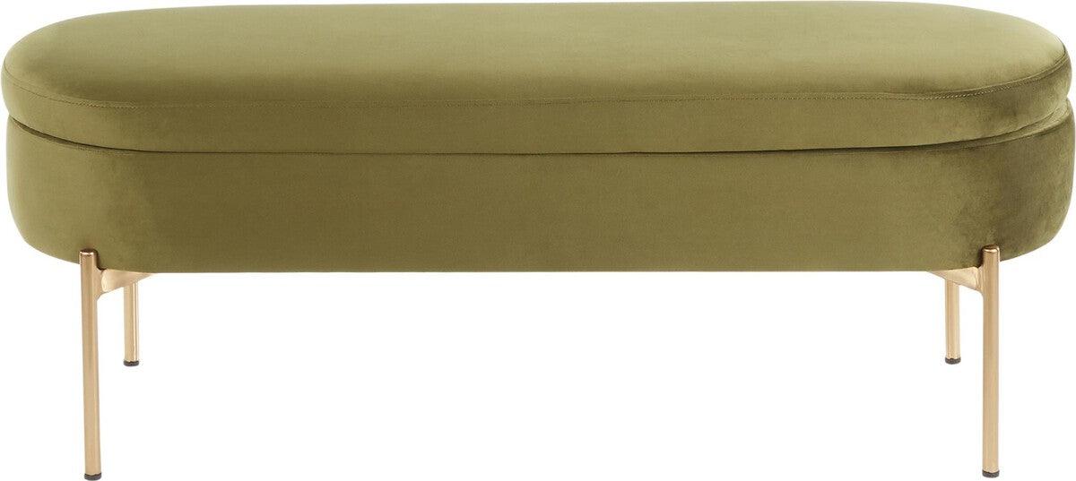 Lumisource Benches - Chloe Contemporary/Glam Storage Bench in Gold Metal and Green Velvet