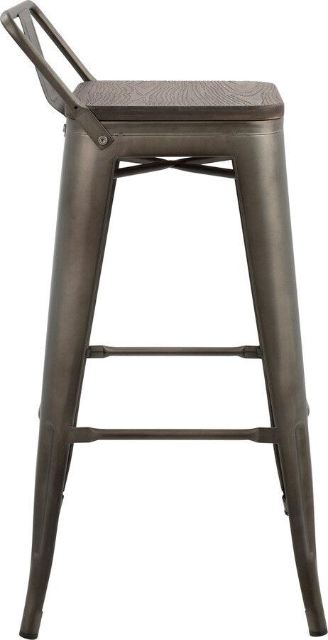 Lumisource Barstools - Oregon Industrial Low Back Barstool in Antique and Espresso - Set of 2