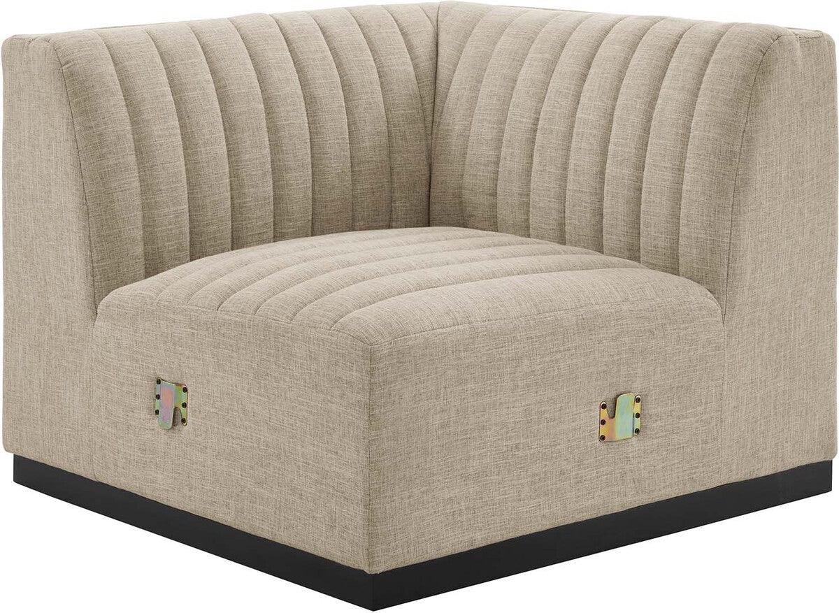 Modway Accent Chairs - Conjure Channel Tufted Upholstered Fabric Left Corner Chair Black Beige