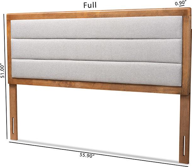 Wholesale Interiors Headboards - Dexter Light Grey Fabric Upholstered and Walnut Brown Finished Wood Full Size Headboard