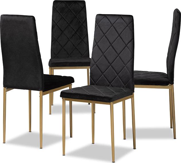 Wholesale Interiors Dining Chairs - Blaise Black Velvet Fabric Upholstered and Gold Finished Metal 4-Piece Dining Chair Set