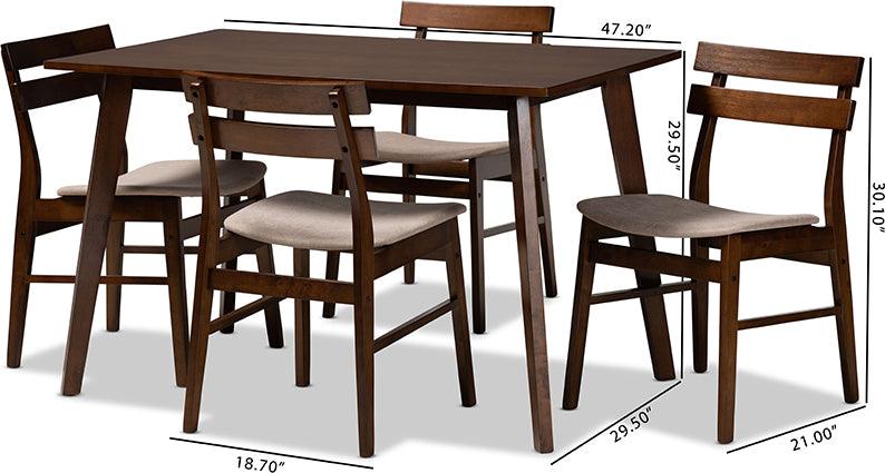 Wholesale Interiors Dining Sets - Eleri Light Beige Fabric Upholstered and Walnut Brown Finished Wood 5-Piece Dining Set
