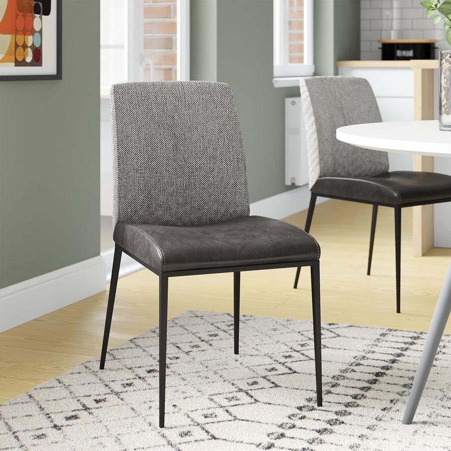 Euro Style Dining Chairs - Rasmus Side Chair with Dark Gray Leatherette and Light Gray Fabric with Matte Black Legs - Set of 2