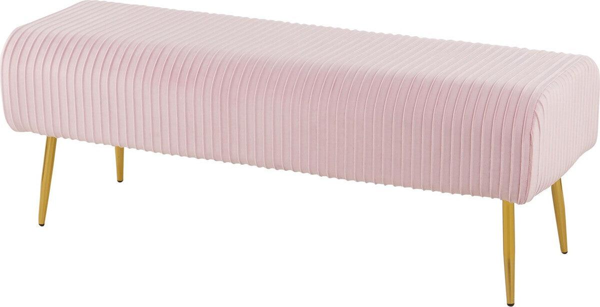 Lumisource Benches - Marla Glam Pleated Bench in Gold Steel and Pink Velvet