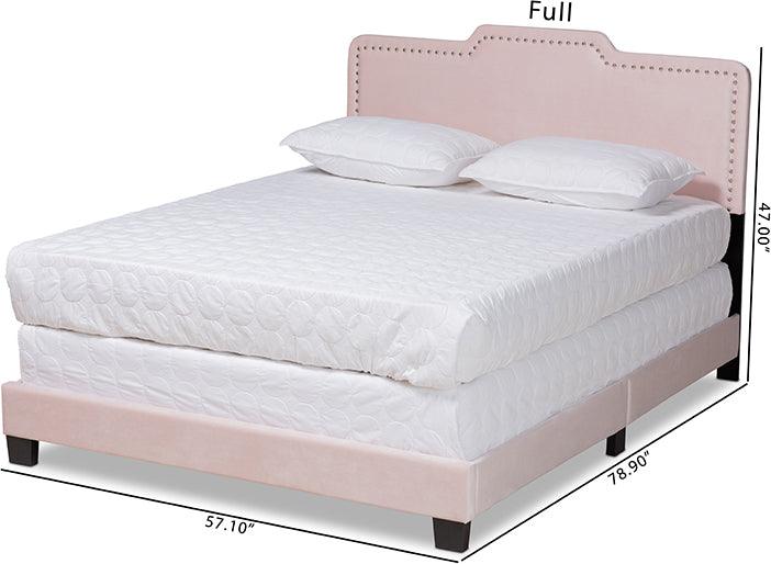 Wholesale Interiors Beds - Benjen Glam Light Pink Velvet Fabric Upholstered Full Size Panel Bed