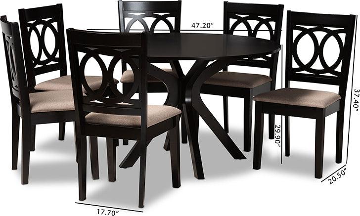 Wholesale Interiors Dining Sets - Sanne Sand Fabric Upholstered and Dark Brown Finished Wood 7-Piece Dining Set