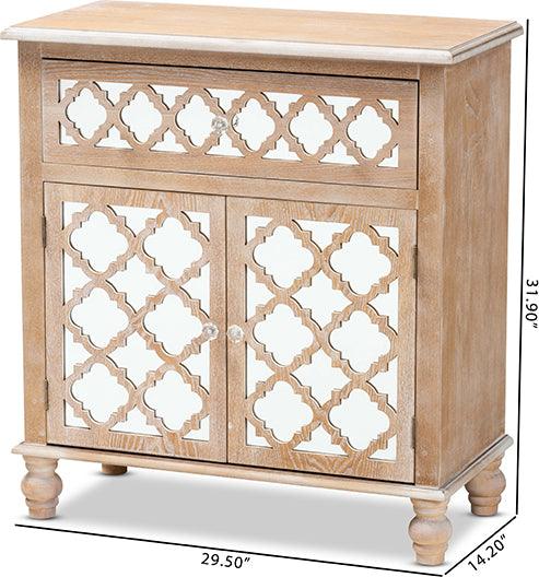 Wholesale Interiors Buffets & Cabinets - Leah Glam Farmhouse Rustic Oak Brown Mirrored 1-Drawer Quatrefoil Storage Cabinet