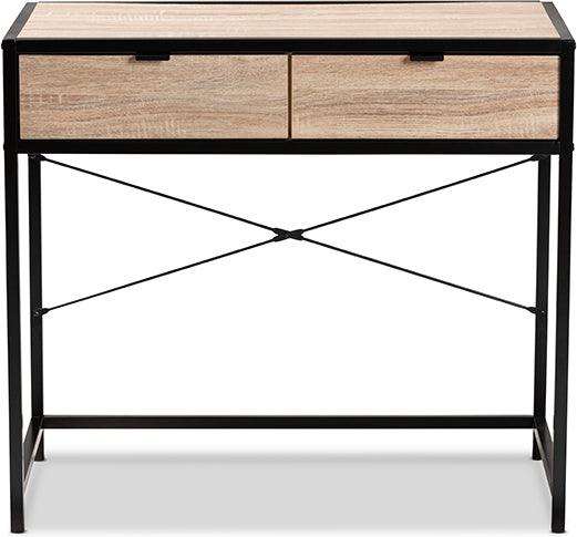 Wholesale Interiors Desks - Grayer Modern Industrial Natural Brown Finished Wood and Black Metal 2-Drawer Desk