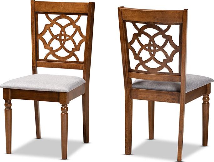 Wholesale Interiors Dining Chairs - Renaud Contemporary Grey Fabric and Brown Finished Wood 2-Piece Dining Chair Set