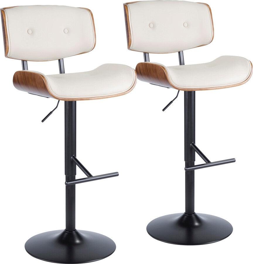 Lumisource Barstools - Lombardi Adjustable Barstool With Swivel In Walnut With Cream Faux Leather (Set of 2)