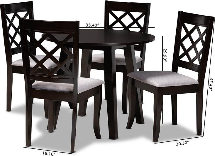 Wholesale Interiors Dining Sets - Daisy Grey Fabric Upholstered and Dark Brown Finished Wood 5-Piece Dining Set