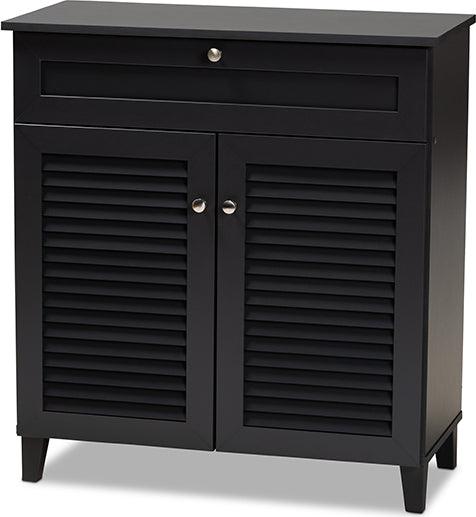 Wholesale Interiors Shoe Storage - Coolidge Contemporary Dark Grey 4-Shelf Wood Shoe Storage Cabinet with Drawer