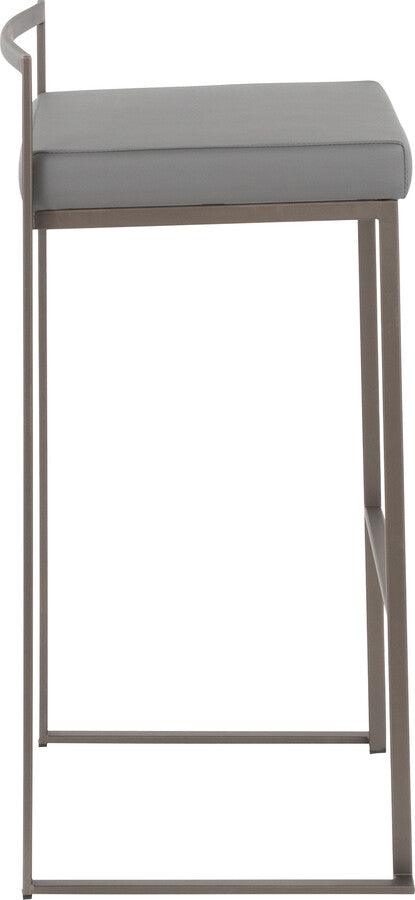 Lumisource Barstools - Fuji Industrial Stackable Barstool in Antique with Grey Faux Leather Cushion - Set of 2