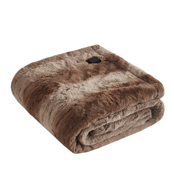 Olliix.com Heated Blankets - Faux Fur Heated Wrap with Built-in Controller Tan
