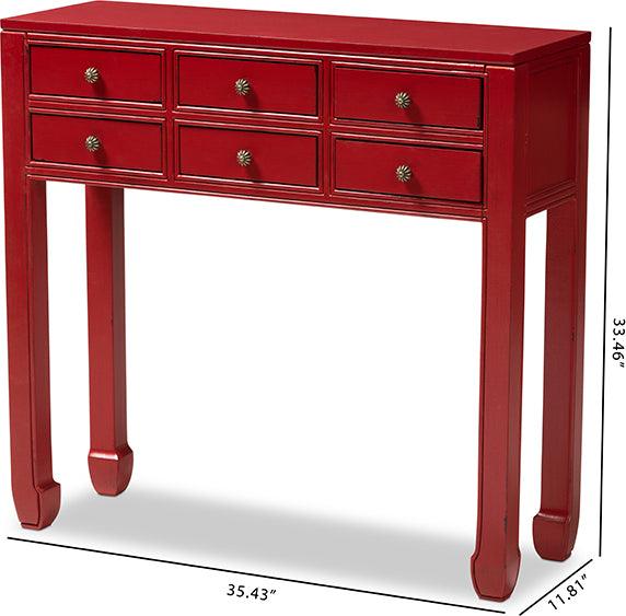 Wholesale Interiors Consoles - Pomme Antique Red Finished Wood Bronze Finished Accents 6-Drawer Console Table