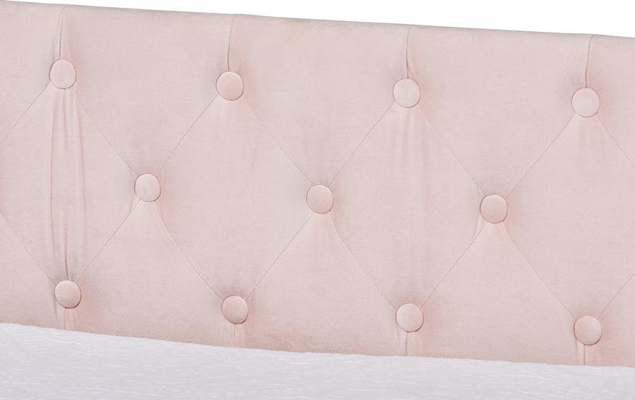 Wholesale Interiors Daybeds - Raphael Pink Velvet Fabric Upholstered Twin Size Daybed with Trundle