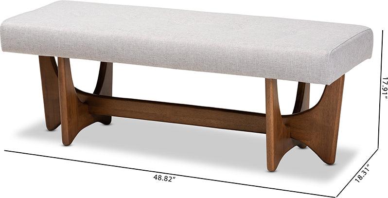 Wholesale Interiors Benches - Theo Mid-Century Modern Greyish Beige Fabric Upholstered Walnut Finished Bench