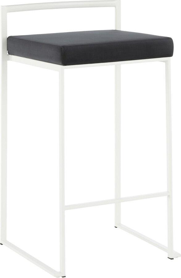 Lumisource Barstools - Fuji Contemporary Stackable Counter Stool in White with Black Velvet Cushion - Set of 2