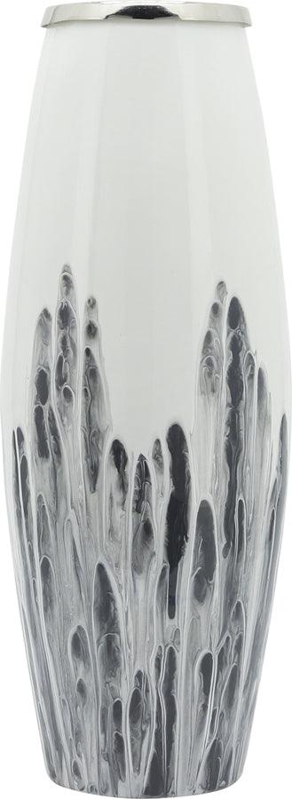 Sagebrook Home Vases - Glass 24"H Vase W/ Metal Ring White
