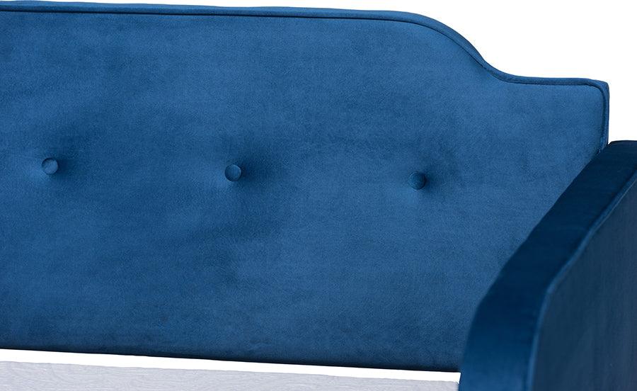 Wholesale Interiors Daybeds - Kaya Modern and Contemporary Navy Blue Velvet Fabric and Dark Brown Finished Wood Twin Size Daybed