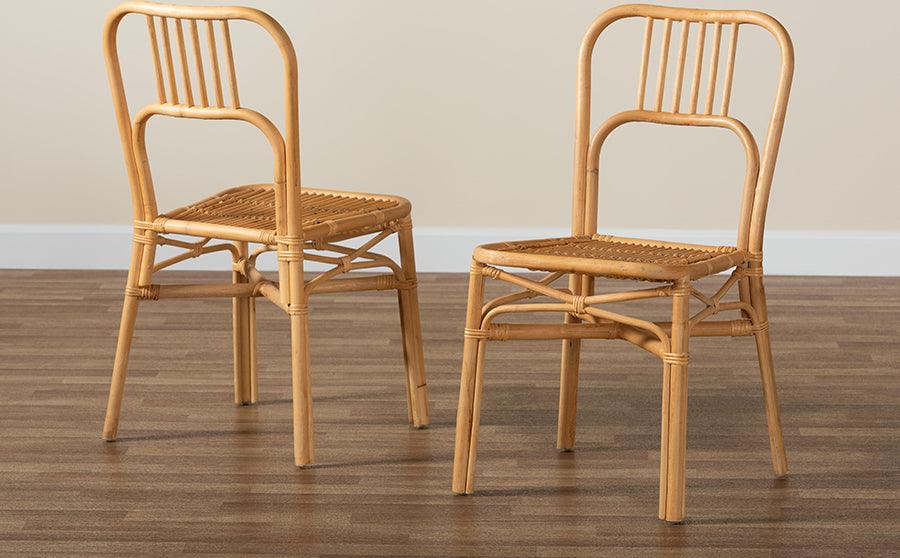Wholesale Interiors Dining Chairs - Ivora Modern Bohemian Natural Brown Rattan 2-Piece Dining Chair Set